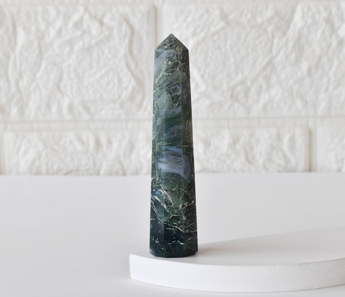 Moss Agate Crystal Tower