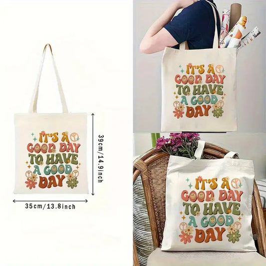 Retro Floral “Good Day” Tote Bag