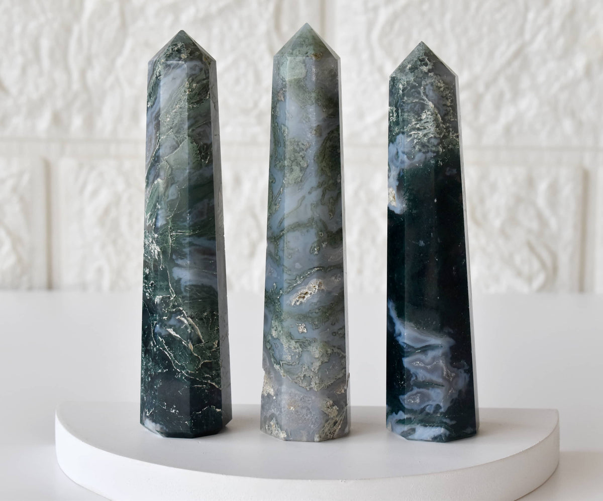 Moss Agate Crystal Tower