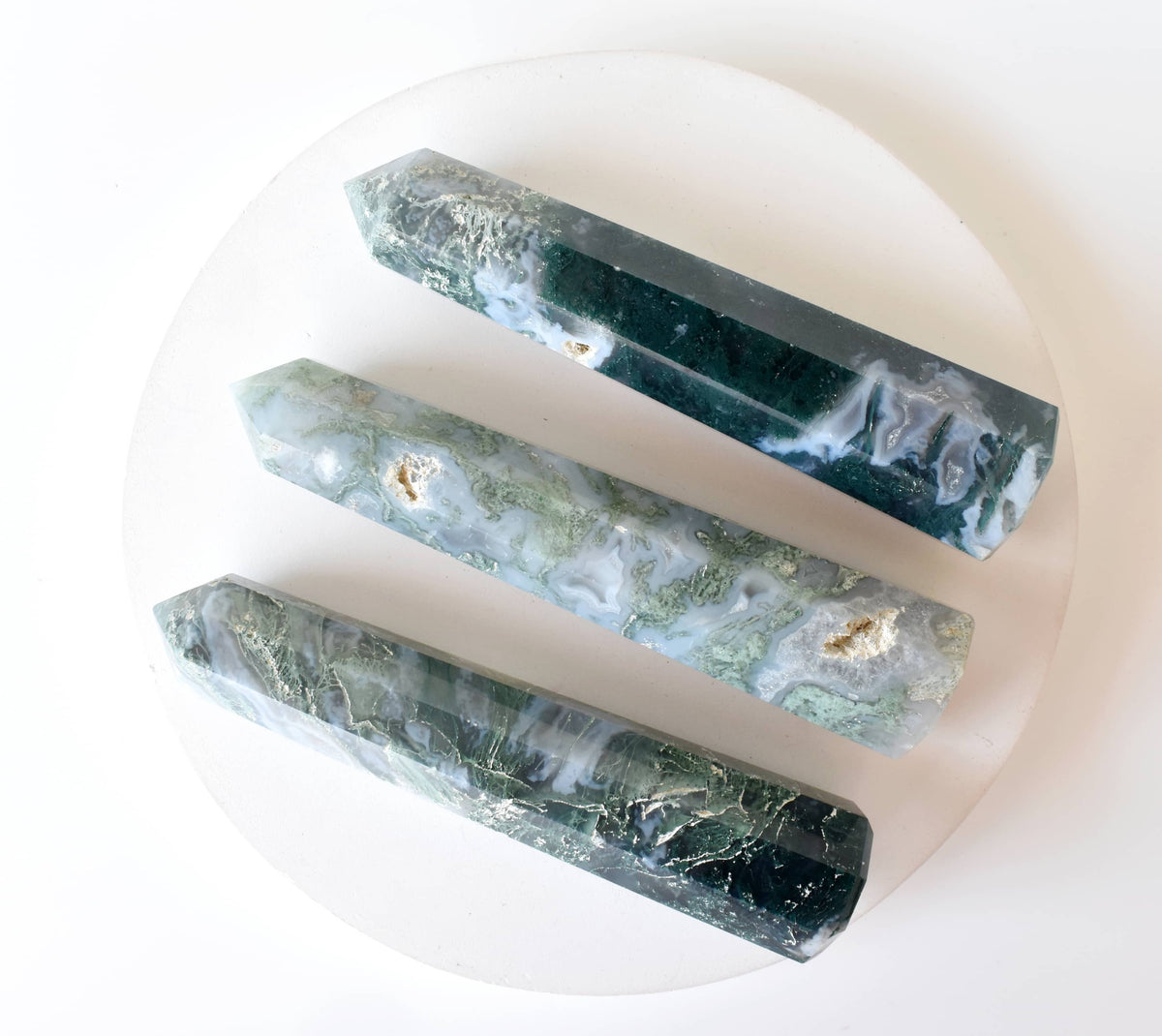 Moss Agate Crystal Tower