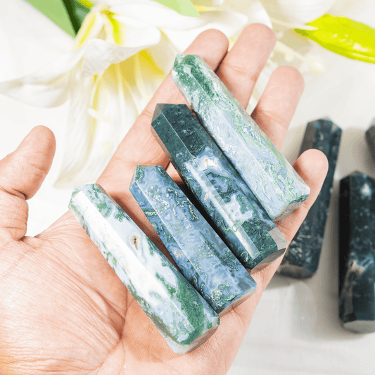 Moss Agate Crystal Tower