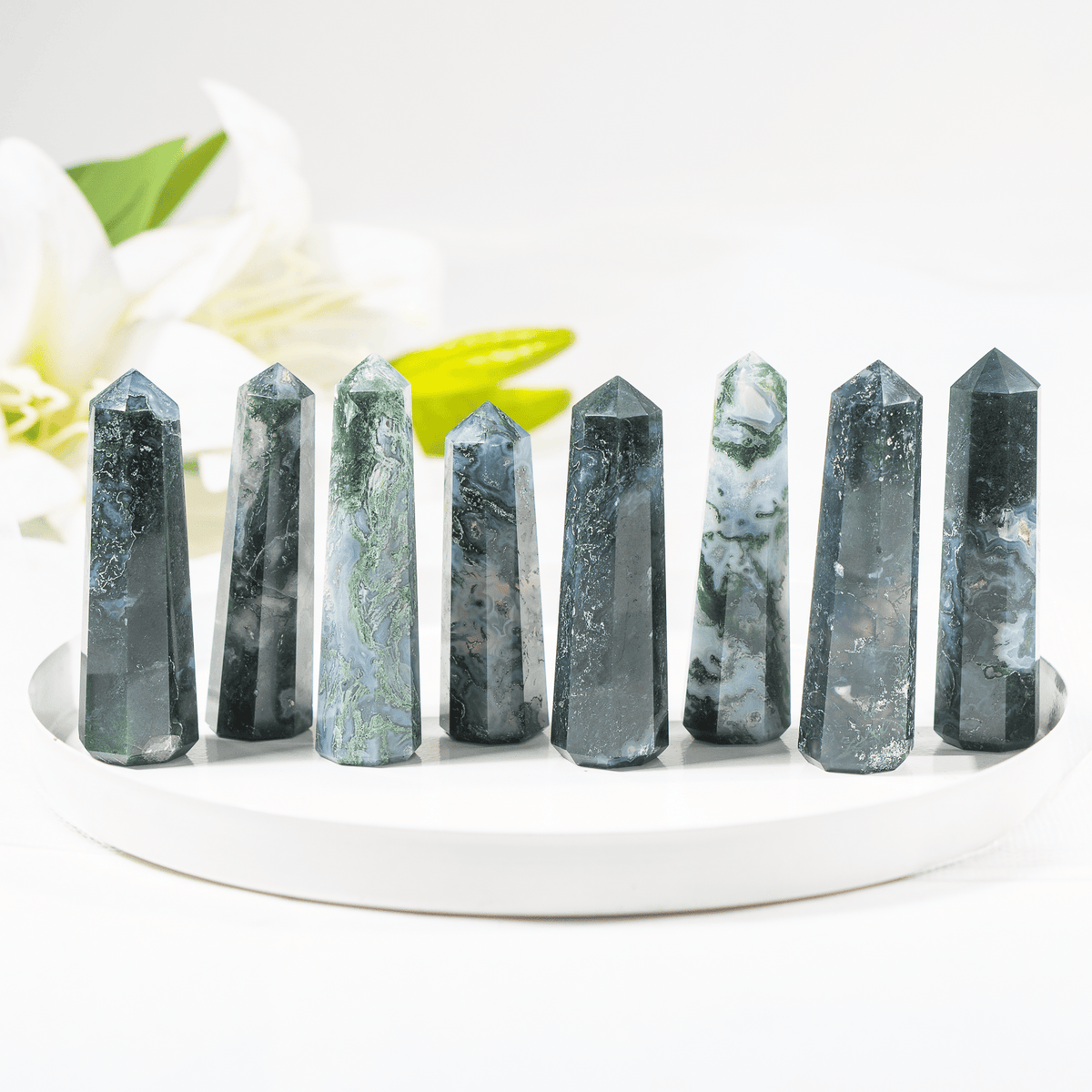 Moss Agate Crystal Tower