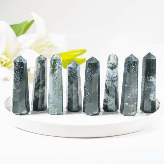 Moss Agate Crystal Tower