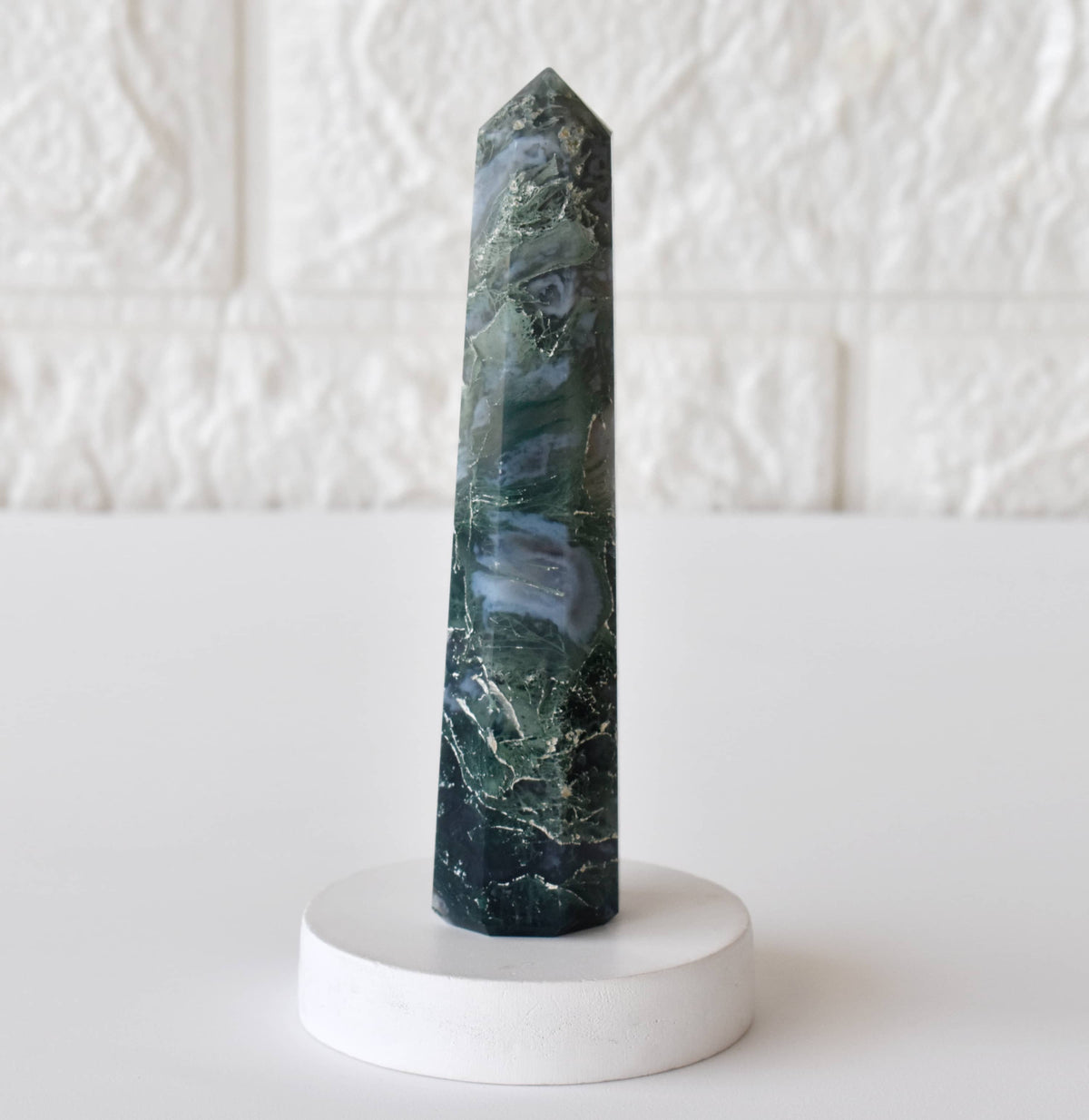 Moss Agate Crystal Tower