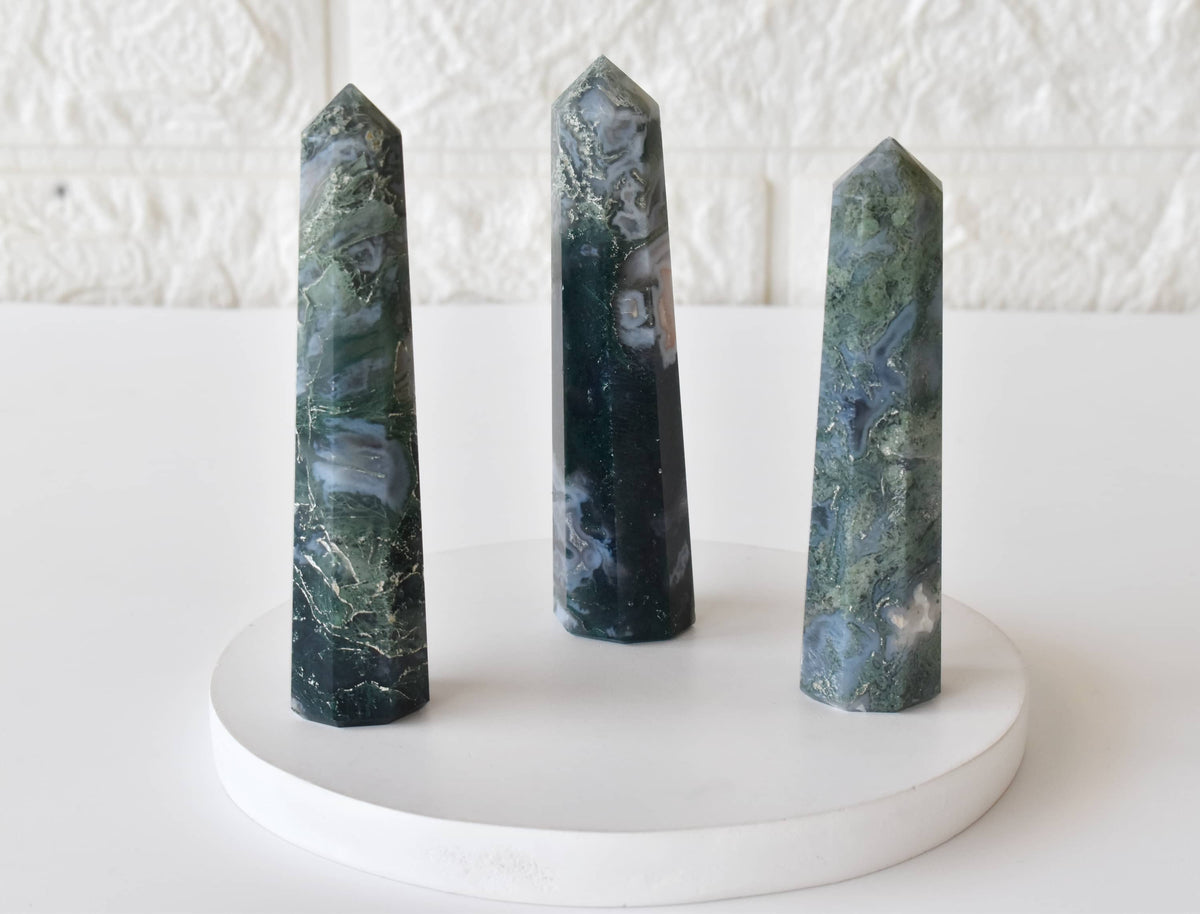 Moss Agate Crystal Tower