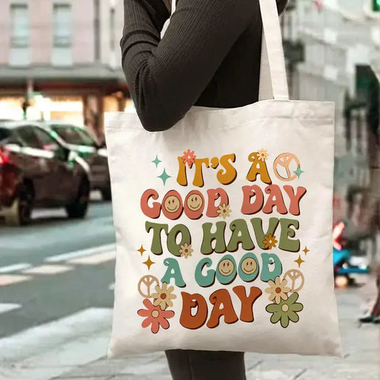 Retro Floral “Good Day” Tote Bag