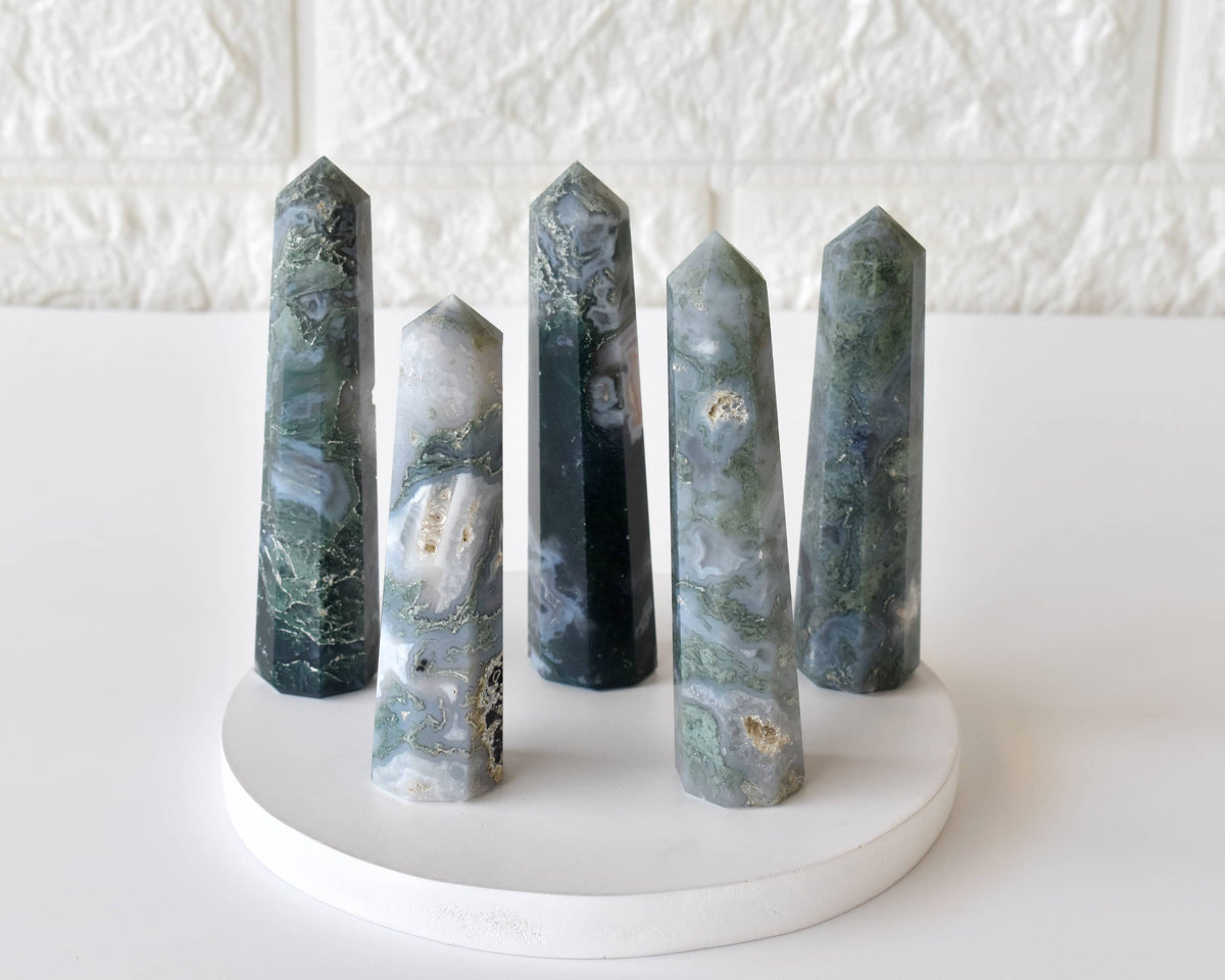 Moss Agate Crystal Tower