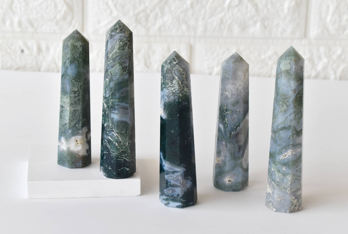 Moss Agate Crystal Tower