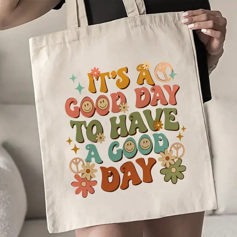 Retro Floral “Good Day” Tote Bag