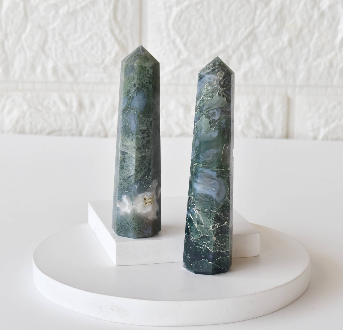 Moss Agate Crystal Tower