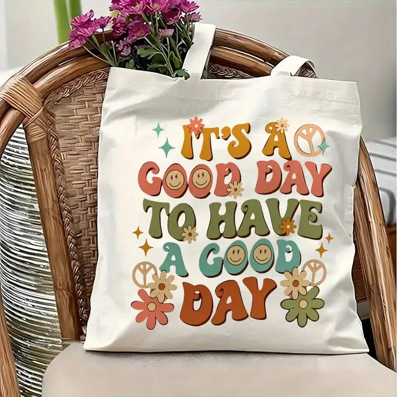 Retro Floral “Good Day” Tote Bag